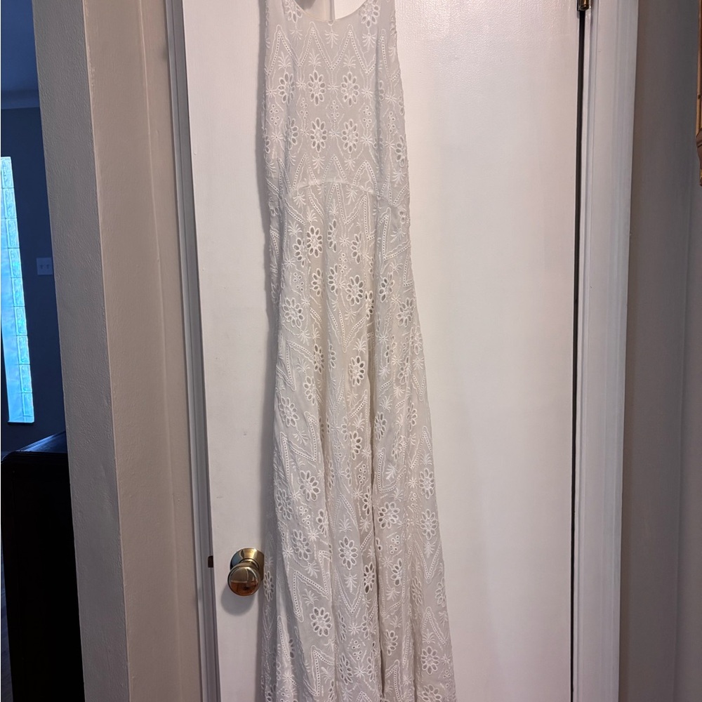 Zara White Floral Lace Halter Maxi Dress